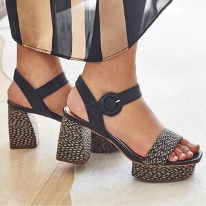 Bernardo Raffia Adjustable Platform Sandals Reagan Raffia black tan strapy heels